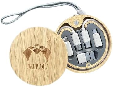 Bamboo Charging Multi - Data Cable Storage Box 60W Fast Charging for Smartphones and Tablets with USB-C Connectivity