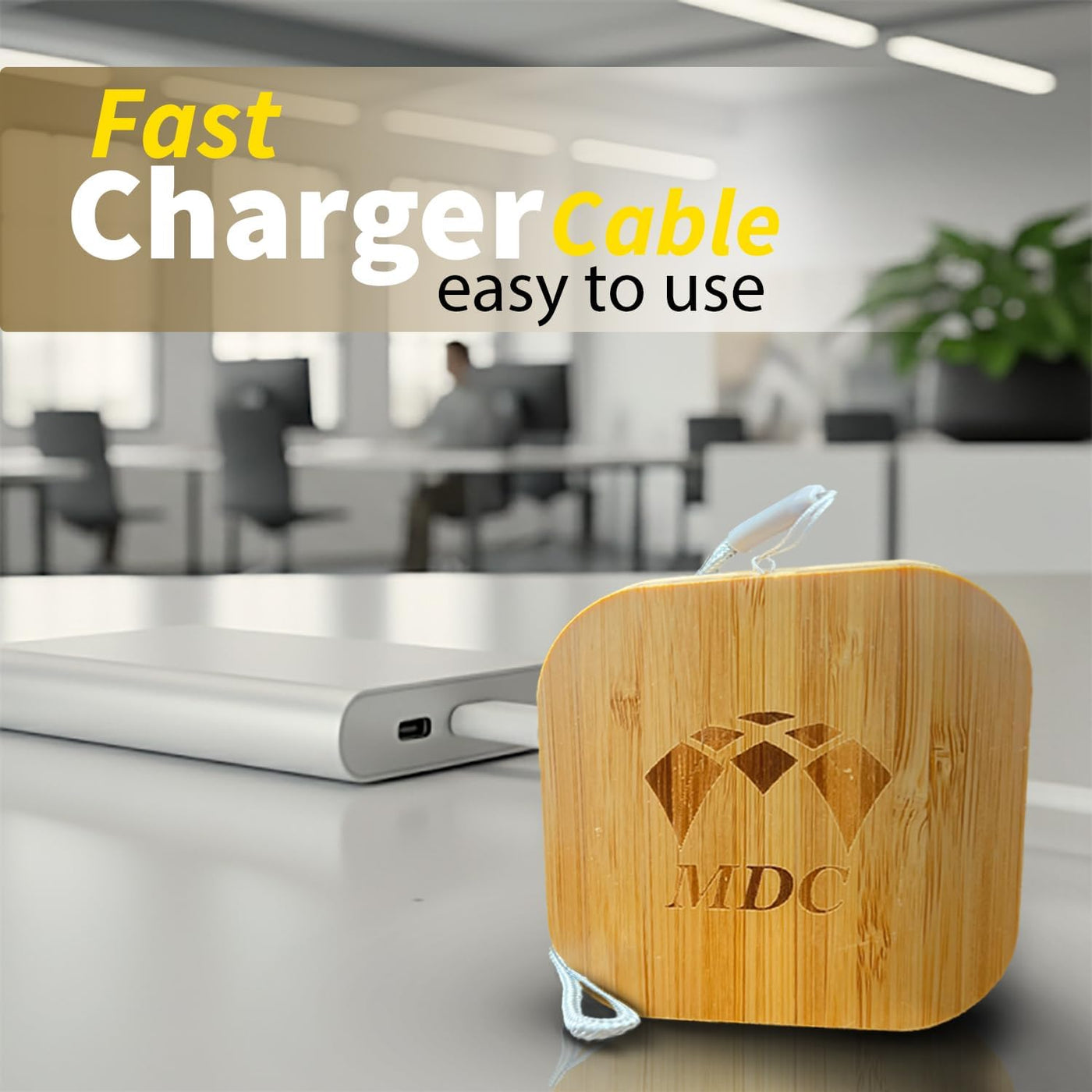 Bamboo Charging Multi - Data Cable Storage Box 60W Fast Charging for Smartphones and Tablets with USB-C Connectivity