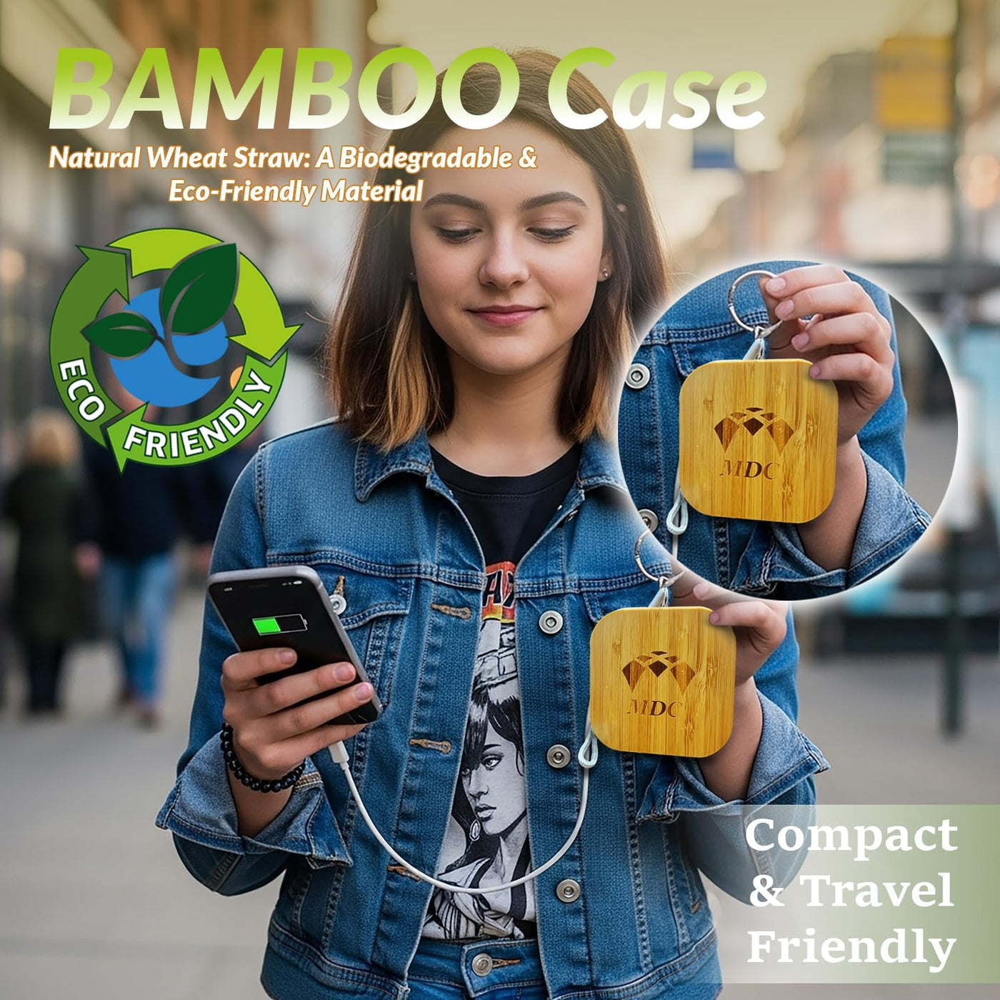 Bamboo Charging Multi - Data Cable Storage Box 60W Fast Charging for Smartphones and Tablets with USB-C Connectivity
