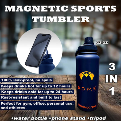 Insulated Water Bottle with Magnetic Phone Holder – Leakproof Stainless Steel Thermos Flask – Hot 12 H/Cold 24 H – Gym, Office & Outdoor Use - 32 oz