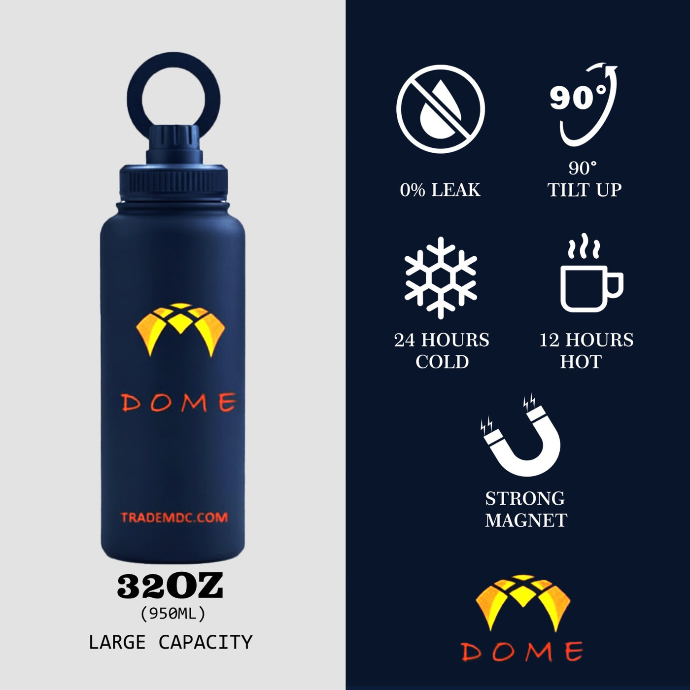 Insulated Water Bottle with Magnetic Phone Holder – Leakproof Stainless Steel Thermos Flask – Hot 12 H/Cold 24 H – Gym, Office & Outdoor Use - 32 oz