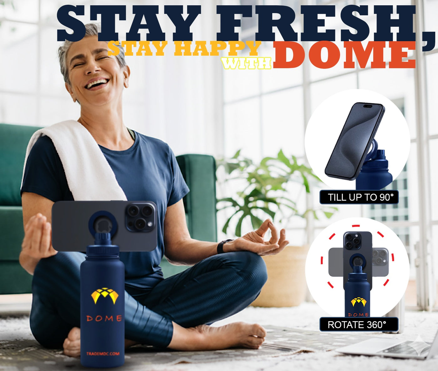 Insulated Water Bottle with Magnetic Phone Holder – Leakproof Stainless Steel Thermos Flask – Hot 12 H/Cold 24 H – Gym, Office & Outdoor Use - 32 oz