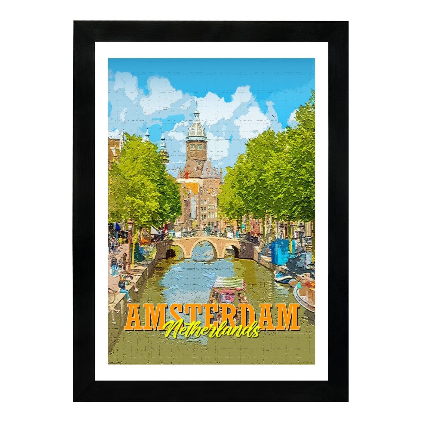 MD Art Collections Old City Posters – Vintage Travel Wall Art Prints, Pick Your Iconic Cities with A4/A3 with Black or Mahogany Wood PVC frame
