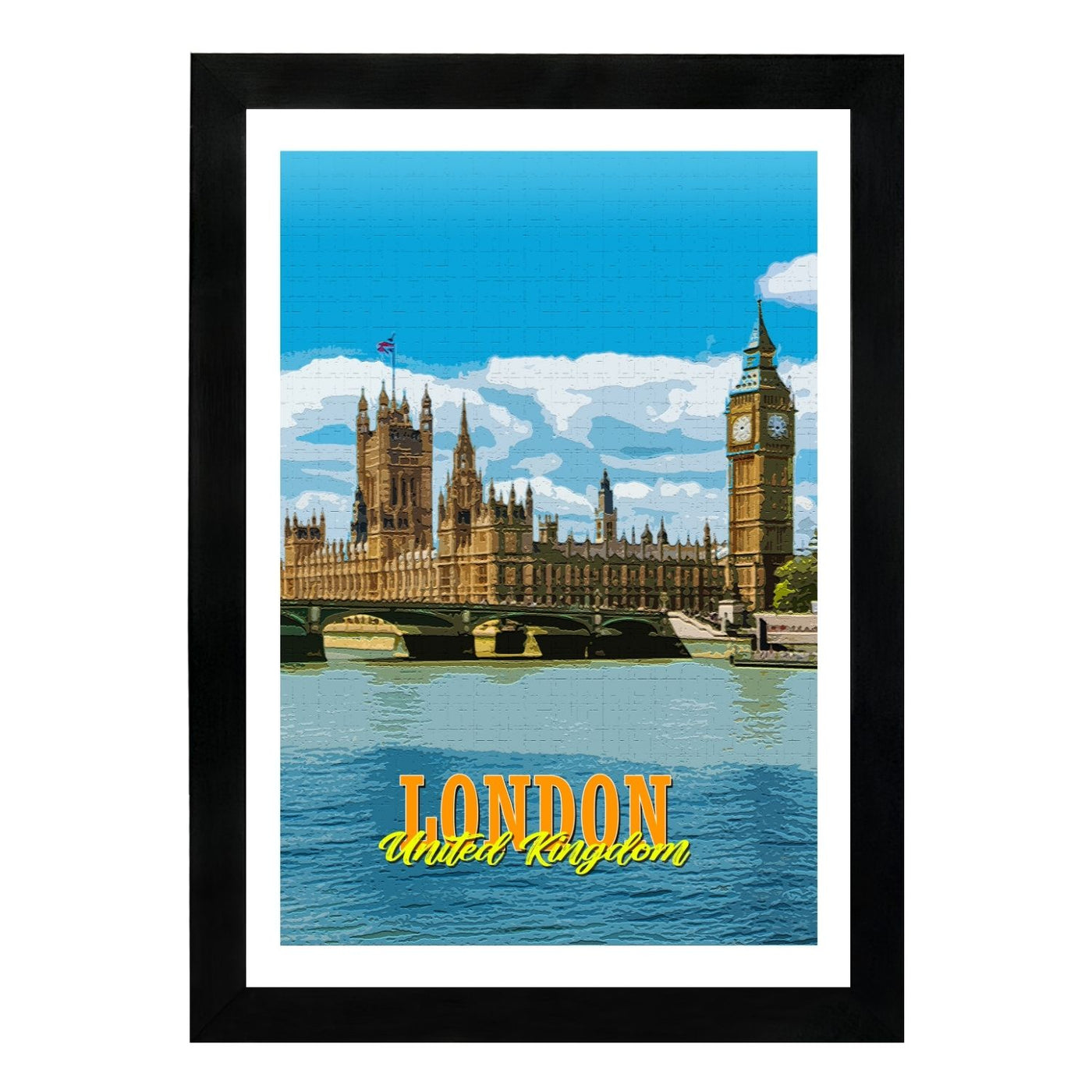 MD Art Collections Old City Posters – Vintage Travel Wall Art Prints, Pick Your Iconic Cities with A4/A3 with Black or Mahogany Wood PVC frame