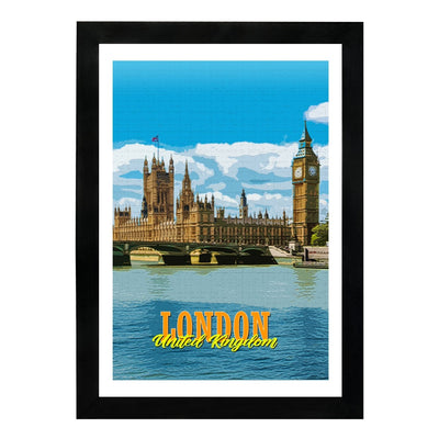 MD Art Collections Old City Posters – Vintage Travel Wall Art Prints, Pick Your Iconic Cities with A4/A3 with Black or Mahogany Wood PVC frame