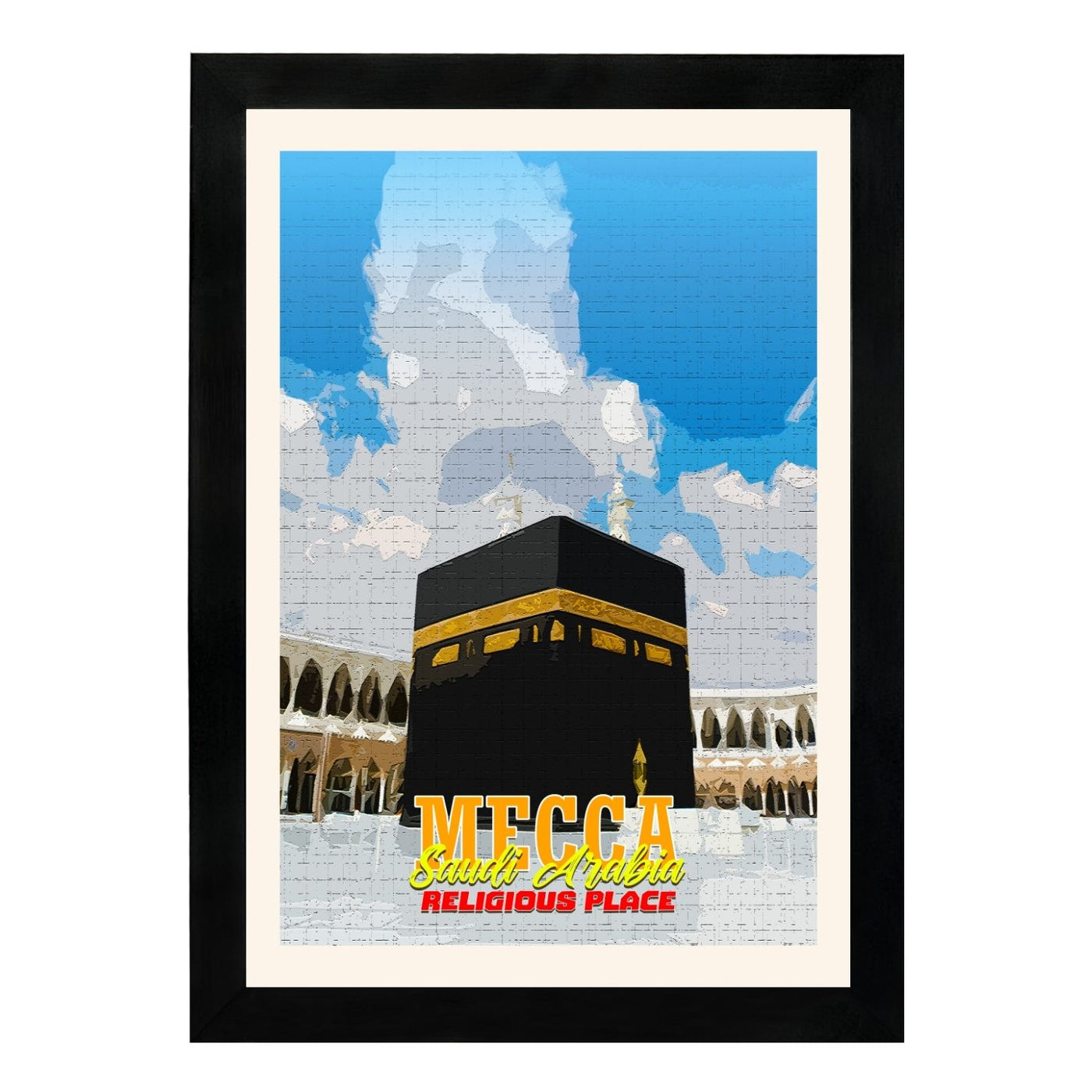 MD Art Collections | Religious Places of Saudi Arabia Wall Art – Mecca, The Grand Mosque, Mount Arafat, Jabal al-Nour, Medina & Diriyah | A4/A3 with Black or Mahogany Wood PVC Frame