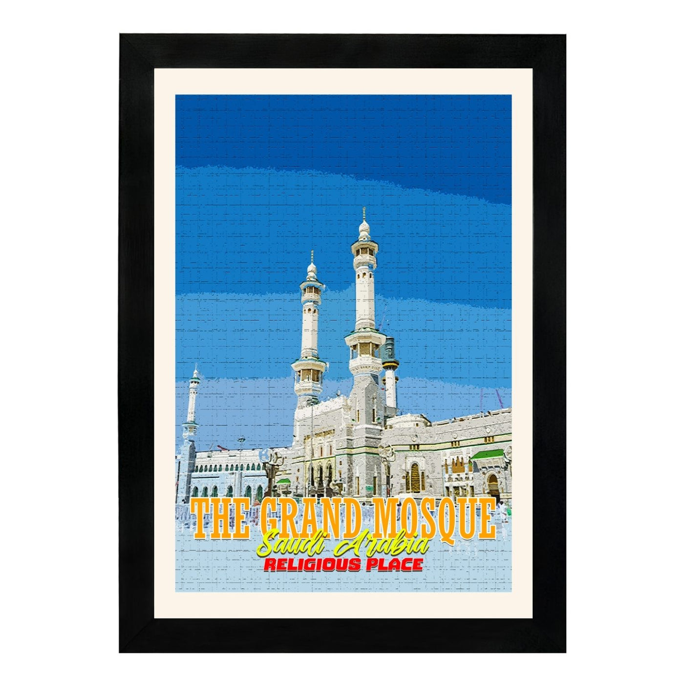 MD Art Collections | Religious Places of Saudi Arabia Wall Art – Mecca, The Grand Mosque, Mount Arafat, Jabal al-Nour, Medina & Diriyah | A4/A3 with Black or Mahogany Wood PVC Frame