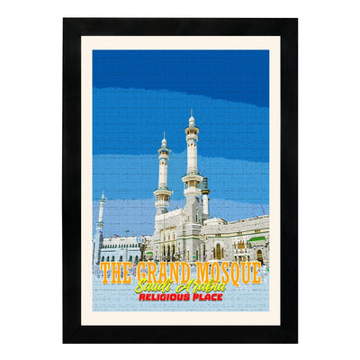 MD Art Collections | Religious Places of Saudi Arabia Wall Art – Mecca, The Grand Mosque, Mount Arafat, Jabal al-Nour, Medina & Diriyah | A4/A3 with Black or Mahogany Wood PVC Frame