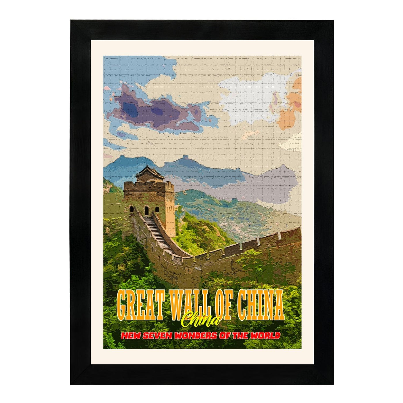 MD Art Collections - New Seven Wonders of the World Wall Art Collection – Great Wall, Petra, Machu Picchu, Chichén Itzá, Colosseum & Taj Mahal | A4/A3 with Black or Mahogany Wood PVC Frame