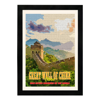 MD Art Collections - New Seven Wonders of the World Wall Art Collection – Great Wall, Petra, Machu Picchu, Chichén Itzá, Colosseum & Taj Mahal | A4/A3 with Black or Mahogany Wood PVC Frame