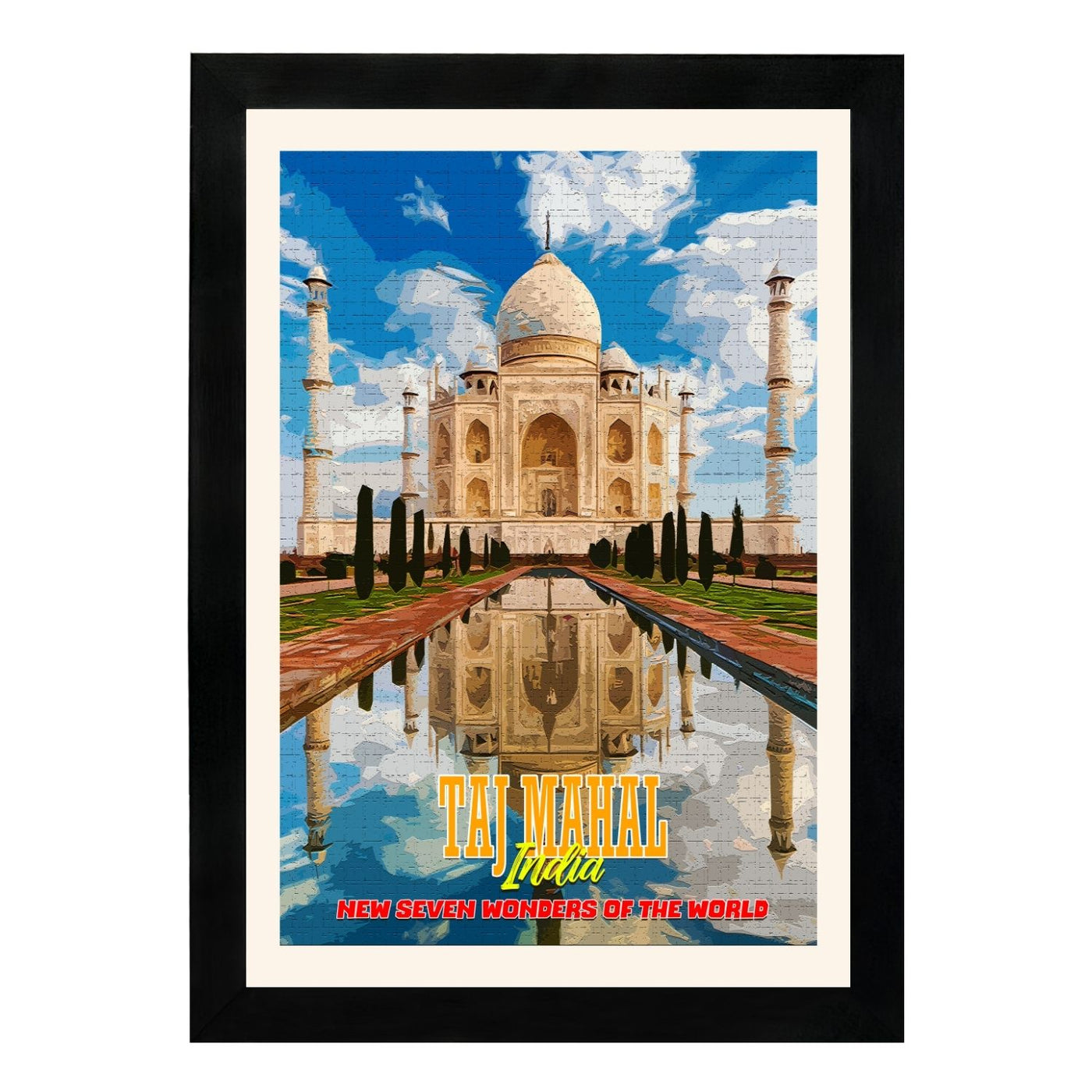 MD Art Collections - New Seven Wonders of the World Wall Art Collection – Great Wall, Petra, Machu Picchu, Chichén Itzá, Colosseum & Taj Mahal | A4/A3 with Black or Mahogany Wood PVC Frame