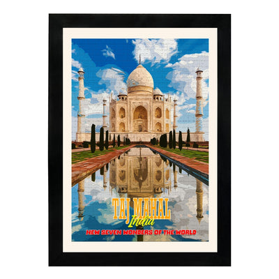 MD Art Collections - New Seven Wonders of the World Wall Art Collection – Great Wall, Petra, Machu Picchu, Chichén Itzá, Colosseum & Taj Mahal | A4/A3 with Black or Mahogany Wood PVC Frame