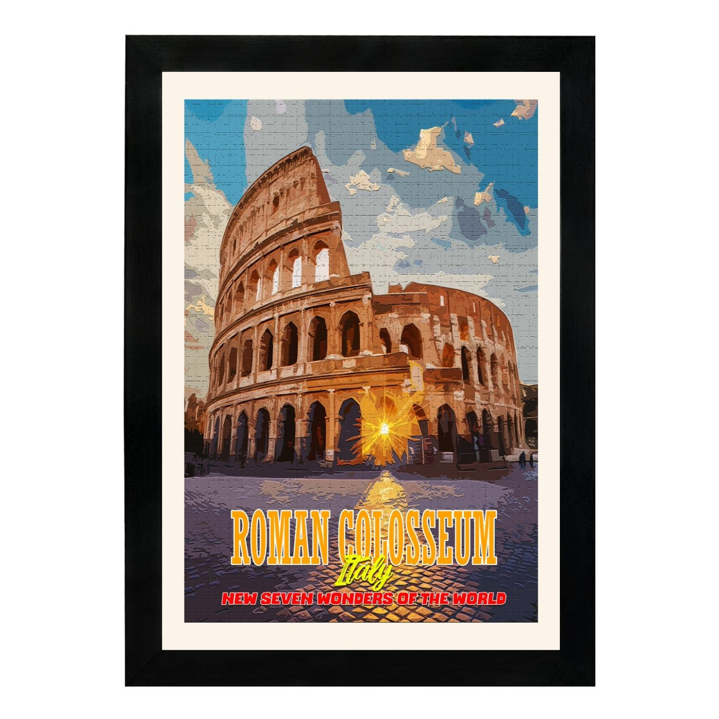 MD Art Collections - New Seven Wonders of the World Wall Art Collection – Great Wall, Petra, Machu Picchu, Chichén Itzá, Colosseum & Taj Mahal | A4/A3 with Black or Mahogany Wood PVC Frame