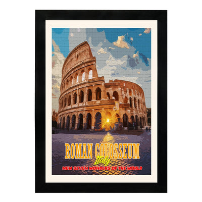 MD Art Collections - New Seven Wonders of the World Wall Art Collection – Great Wall, Petra, Machu Picchu, Chichén Itzá, Colosseum & Taj Mahal | A4/A3 with Black or Mahogany Wood PVC Frame