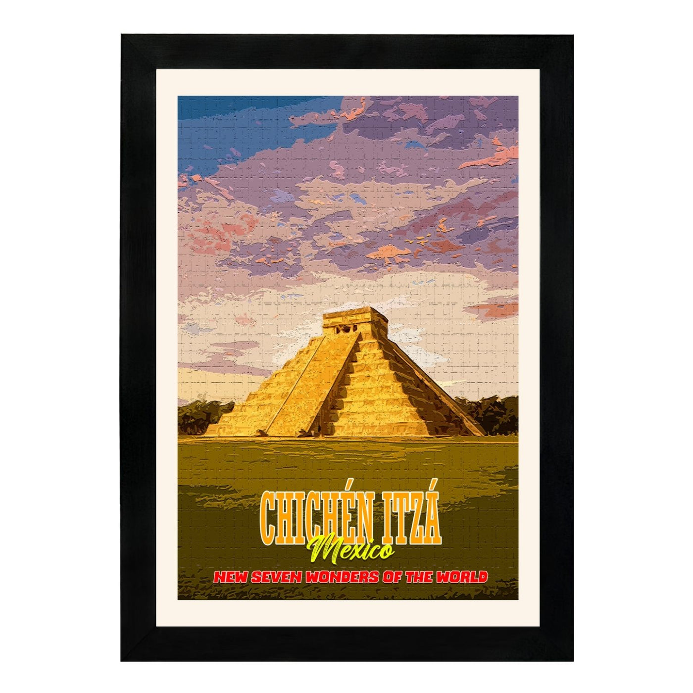 MD Art Collections - New Seven Wonders of the World Wall Art Collection – Great Wall, Petra, Machu Picchu, Chichén Itzá, Colosseum & Taj Mahal | A4/A3 with Black or Mahogany Wood PVC Frame