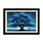 MD Art Collections – Nature Abstract Wall Art | Blue Tree, Lake, White Daisy, White Flower & Red Birch Tree – A3/A4 with Black or Mahogany Wood Frame