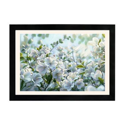 MD Art Collections – Nature Abstract Wall Art | Blue Tree, Lake, White Daisy, White Flower & Red Birch Tree – A3/A4 with Black or Mahogany Wood Frame