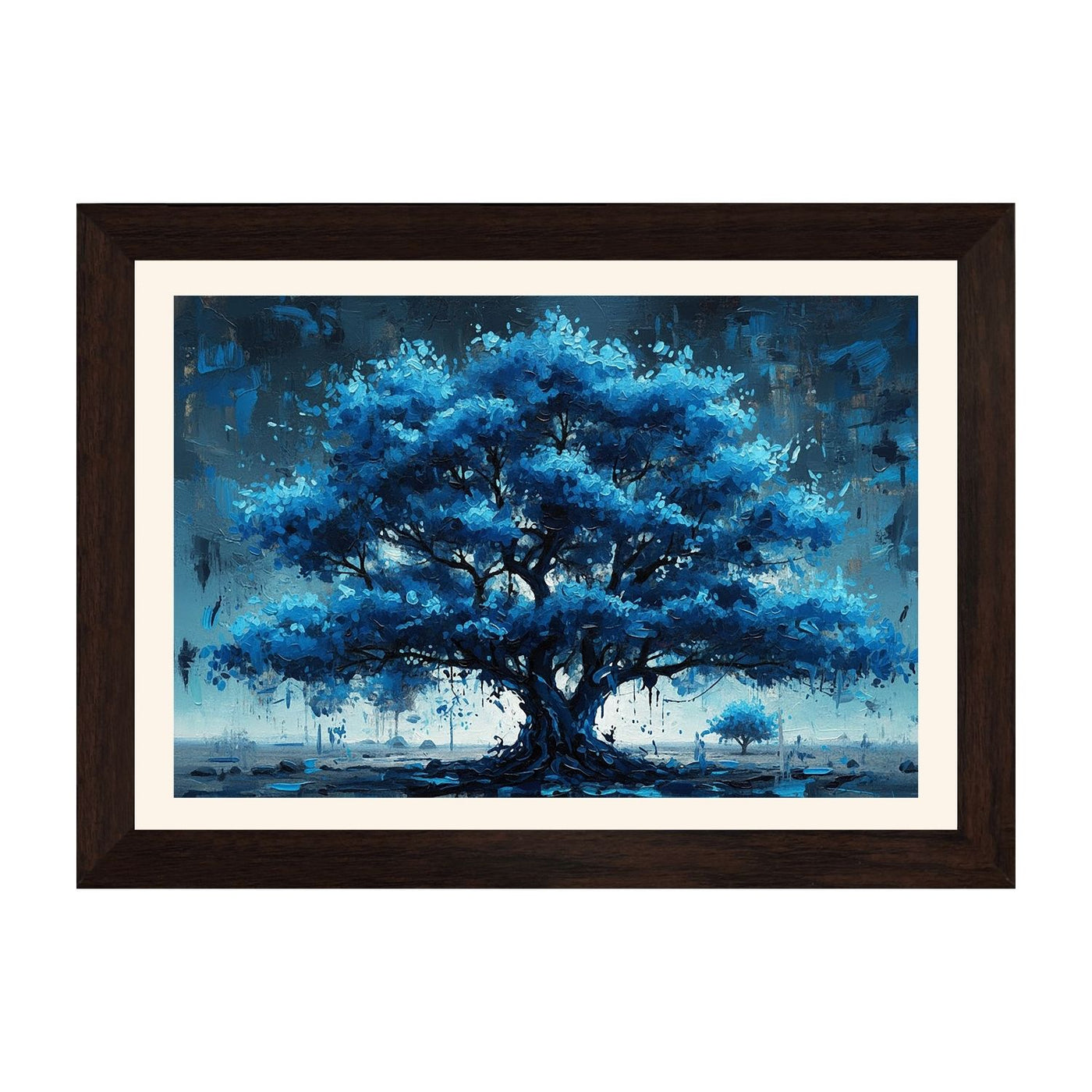 MD Art Collections – Nature Abstract Wall Art | Blue Tree, Lake, White Daisy, White Flower & Red Birch Tree – A3/A4 with Black or Mahogany Wood Frame