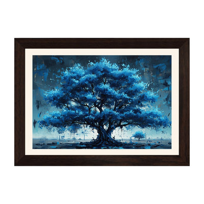 MD Art Collections – Nature Abstract Wall Art | Blue Tree, Lake, White Daisy, White Flower & Red Birch Tree – A3/A4 with Black or Mahogany Wood Frame