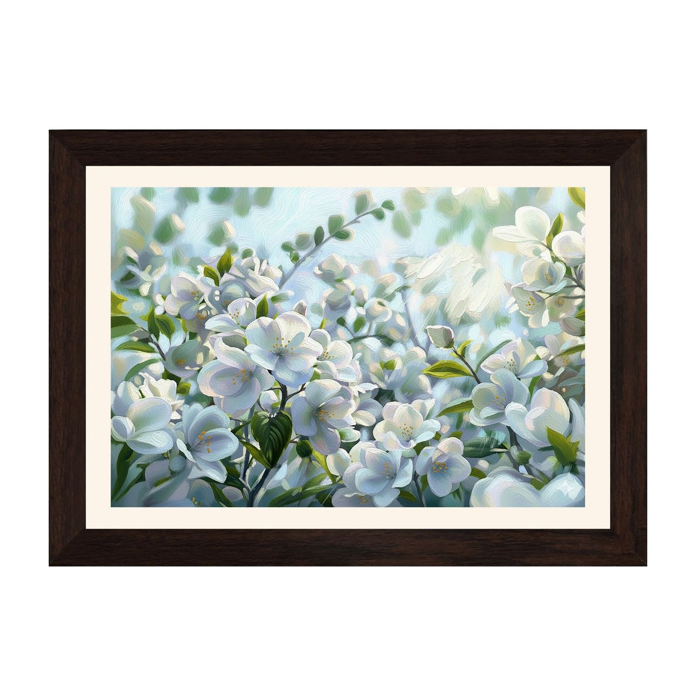 MD Art Collections – Nature Abstract Wall Art | Blue Tree, Lake, White Daisy, White Flower & Red Birch Tree – A3/A4 with Black or Mahogany Wood Frame