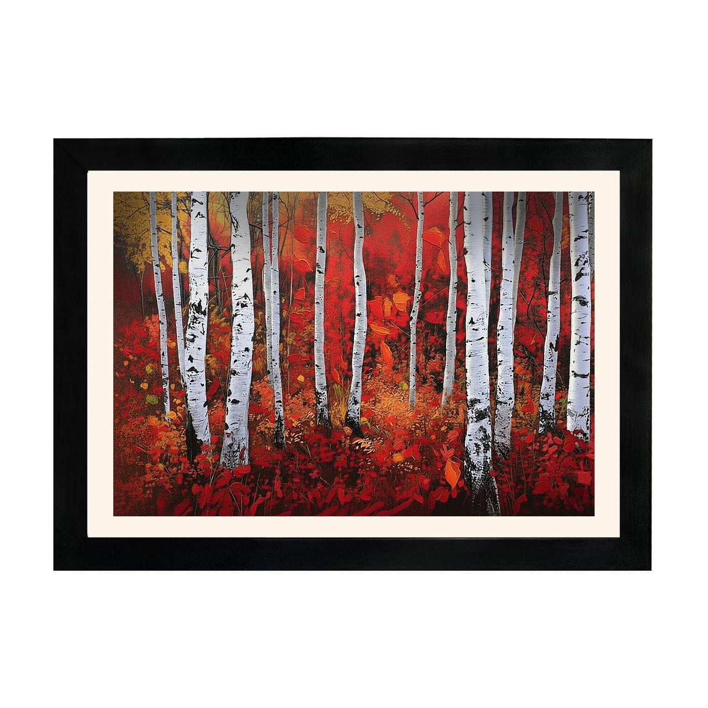 MD Art Collections – Nature Abstract Wall Art | Blue Tree, Lake, White Daisy, White Flower & Red Birch Tree – A3/A4 with Black or Mahogany Wood Frame
