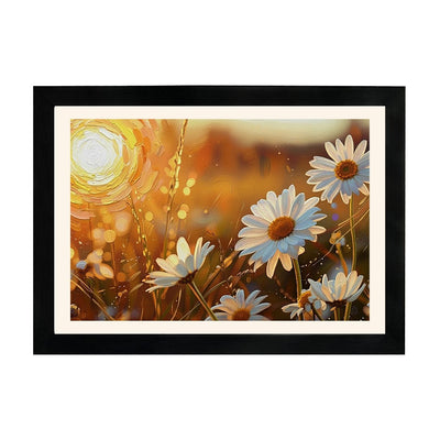 MD Art Collections – Nature Abstract Wall Art | Blue Tree, Lake, White Daisy, White Flower & Red Birch Tree – A3/A4 with Black or Mahogany Wood Frame