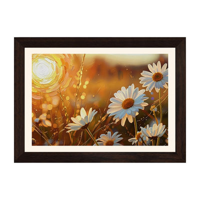 MD Art Collections – Nature Abstract Wall Art | Blue Tree, Lake, White Daisy, White Flower & Red Birch Tree – A3/A4 with Black or Mahogany Wood Frame