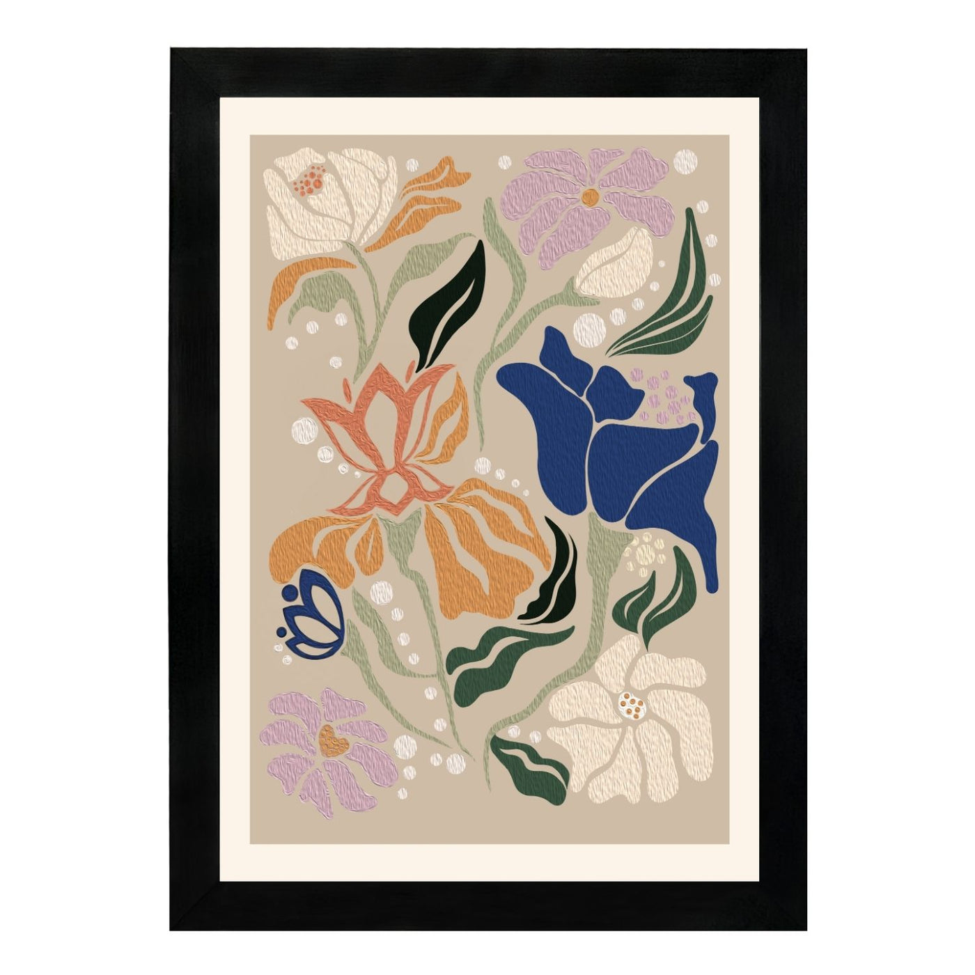 MD Art Collections | Minimalist Abstract Wall Art – Sage Green, Watercolor Green, Beige Flower, Wildflower & Green | A4/A3 Black or Mahogany Wood PVC Frame