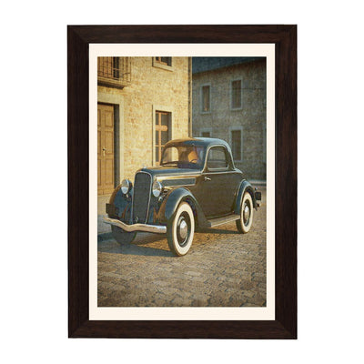MD Art Collections - Vintage Cars Wall Art – Red, Black & Yellow, Blue, Black, Maroon Classic Car Prints | A4/A3 | PVC Black or Mahogany Wood Frame