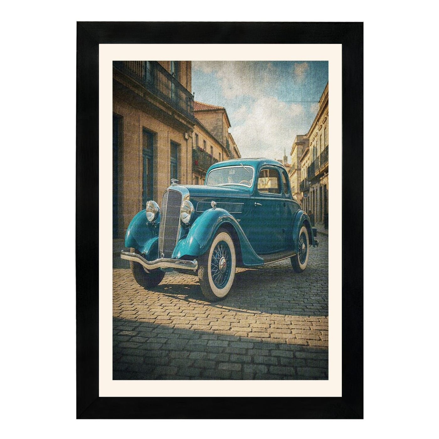 MD Art Collections - Vintage Cars Wall Art – Red, Black & Yellow, Blue, Black, Maroon Classic Car Prints | A4/A3 | PVC Black or Mahogany Wood Frame