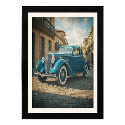 MD Art Collections - Vintage Cars Wall Art – Red, Black & Yellow, Blue, Black, Maroon Classic Car Prints | A4/A3 | PVC Black or Mahogany Wood Frame