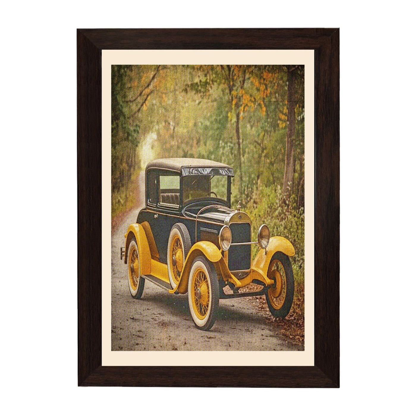 MD Art Collections - Vintage Cars Wall Art – Red, Black & Yellow, Blue, Black, Maroon Classic Car Prints | A4/A3 | PVC Black or Mahogany Wood Frame