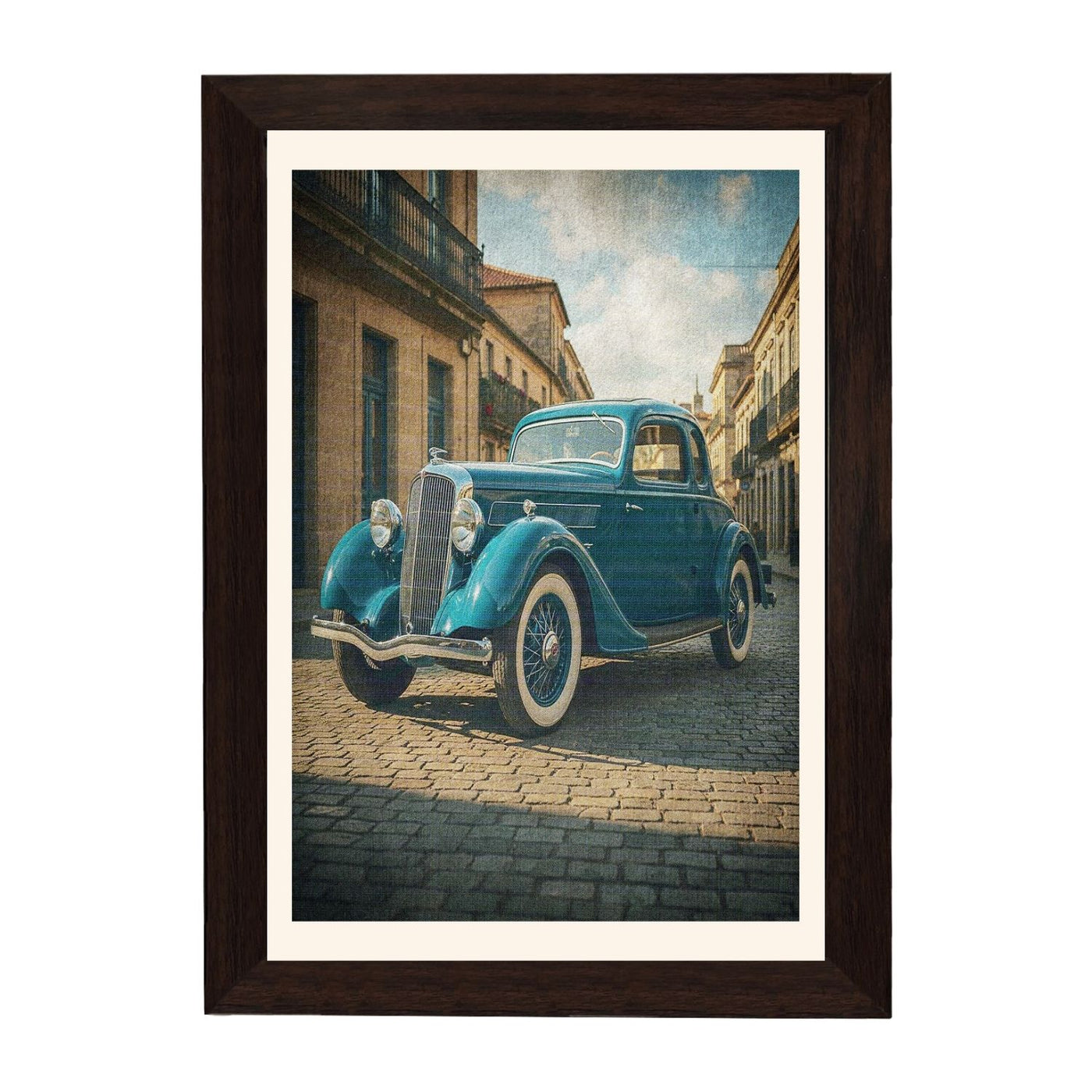 MD Art Collections - Vintage Cars Wall Art – Red, Black & Yellow, Blue, Black, Maroon Classic Car Prints | A4/A3 | PVC Black or Mahogany Wood Frame