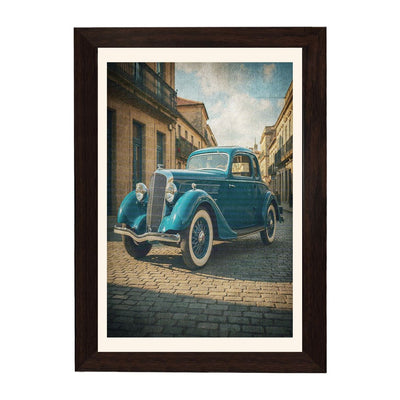 MD Art Collections - Vintage Cars Wall Art – Red, Black & Yellow, Blue, Black, Maroon Classic Car Prints | A4/A3 | PVC Black or Mahogany Wood Frame