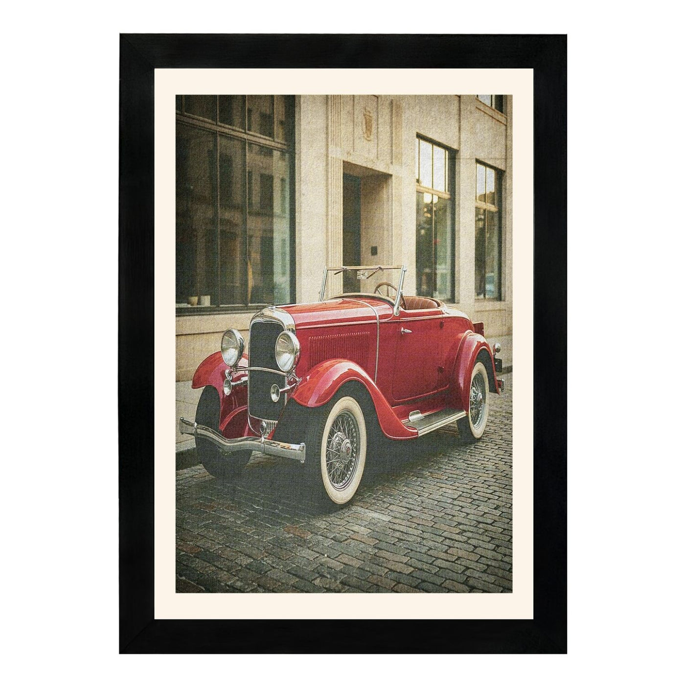 MD Art Collections - Vintage Cars Wall Art – Red, Black & Yellow, Blue, Black, Maroon Classic Car Prints | A4/A3 | PVC Black or Mahogany Wood Frame