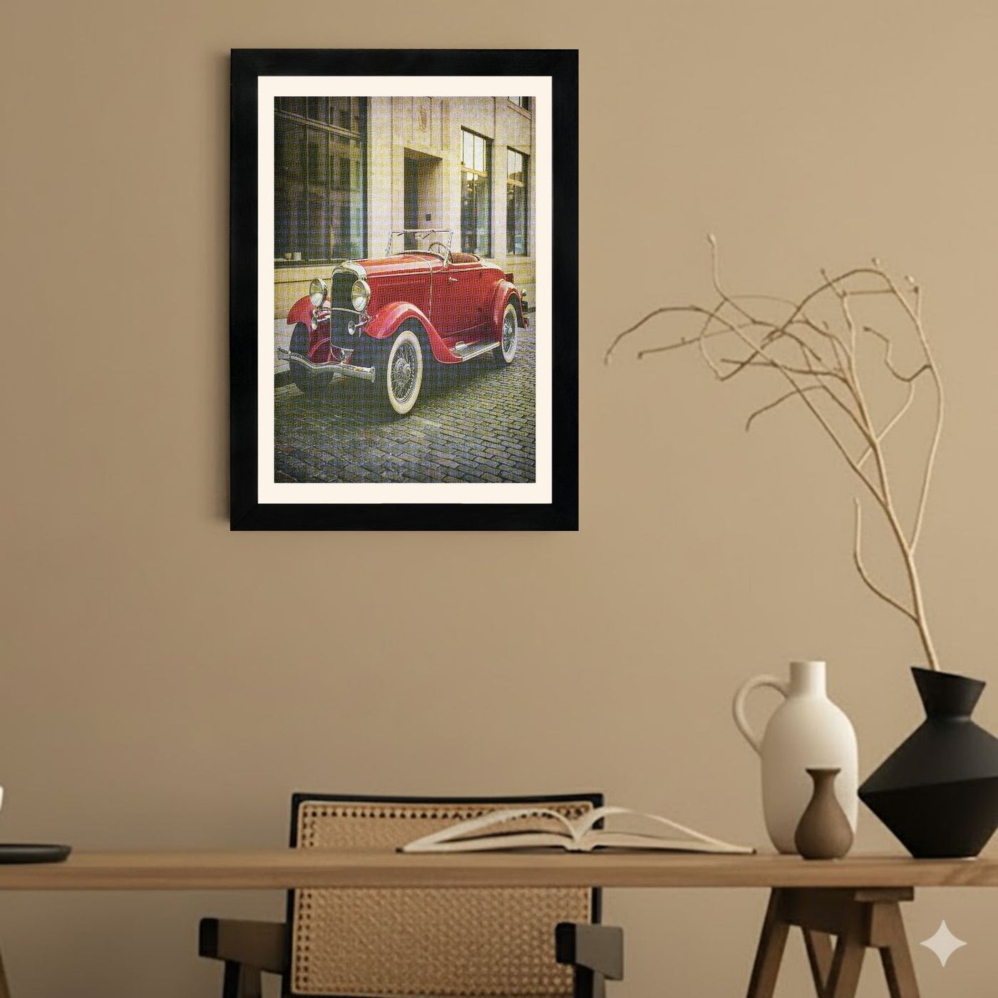 MD Art Collections - Vintage Cars Wall Art – Red, Black & Yellow, Blue, Black, Maroon Classic Car Prints | A4/A3 | PVC Black or Mahogany Wood Frame