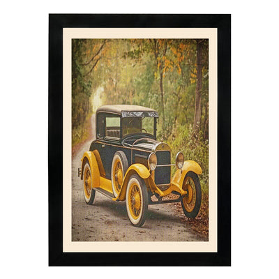 MD Art Collections - Vintage Cars Wall Art – Red, Black & Yellow, Blue, Black, Maroon Classic Car Prints | A4/A3 | PVC Black or Mahogany Wood Frame