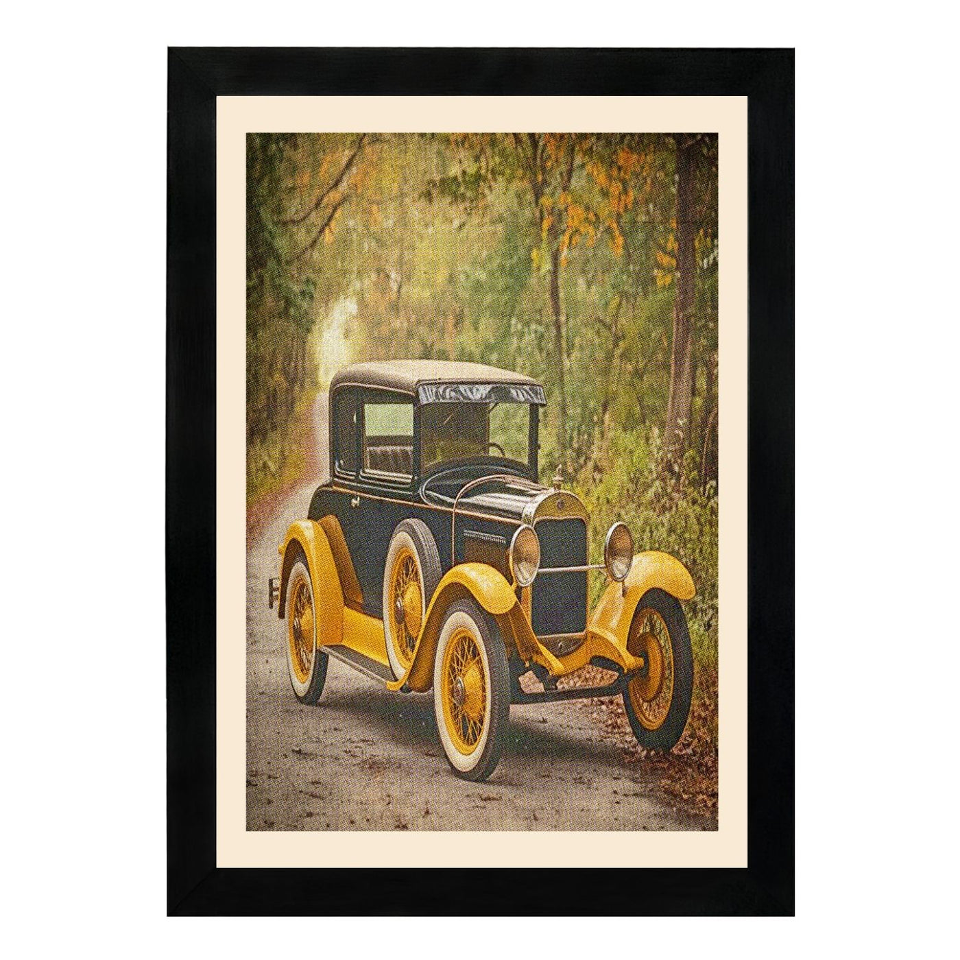 MD Art Collections - Vintage Cars Wall Art – Red, Black & Yellow, Blue, Black, Maroon Classic Car Prints | A4/A3 | PVC Black or Mahogany Wood Frame