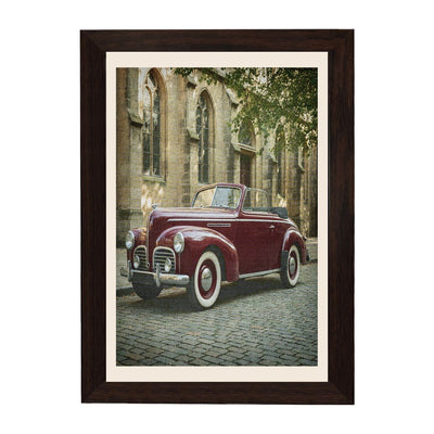 MD Art Collections - Vintage Cars Wall Art – Red, Black & Yellow, Blue, Black, Maroon Classic Car Prints | A4/A3 | PVC Black or Mahogany Wood Frame