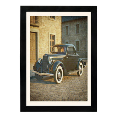 MD Art Collections - Vintage Cars Wall Art – Red, Black & Yellow, Blue, Black, Maroon Classic Car Prints | A4/A3 | PVC Black or Mahogany Wood Frame