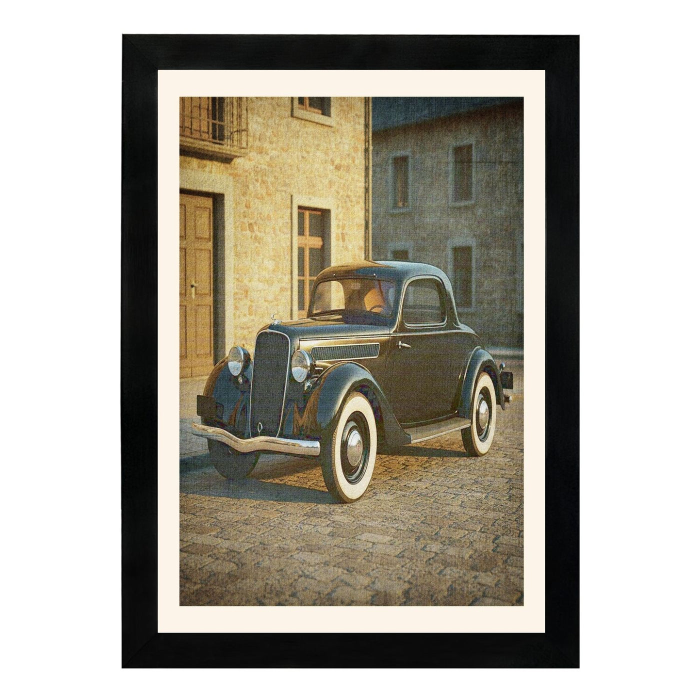 MD Art Collections - Vintage Cars Wall Art – Red, Black & Yellow, Blue, Black, Maroon Classic Car Prints | A4/A3 | PVC Black or Mahogany Wood Frame