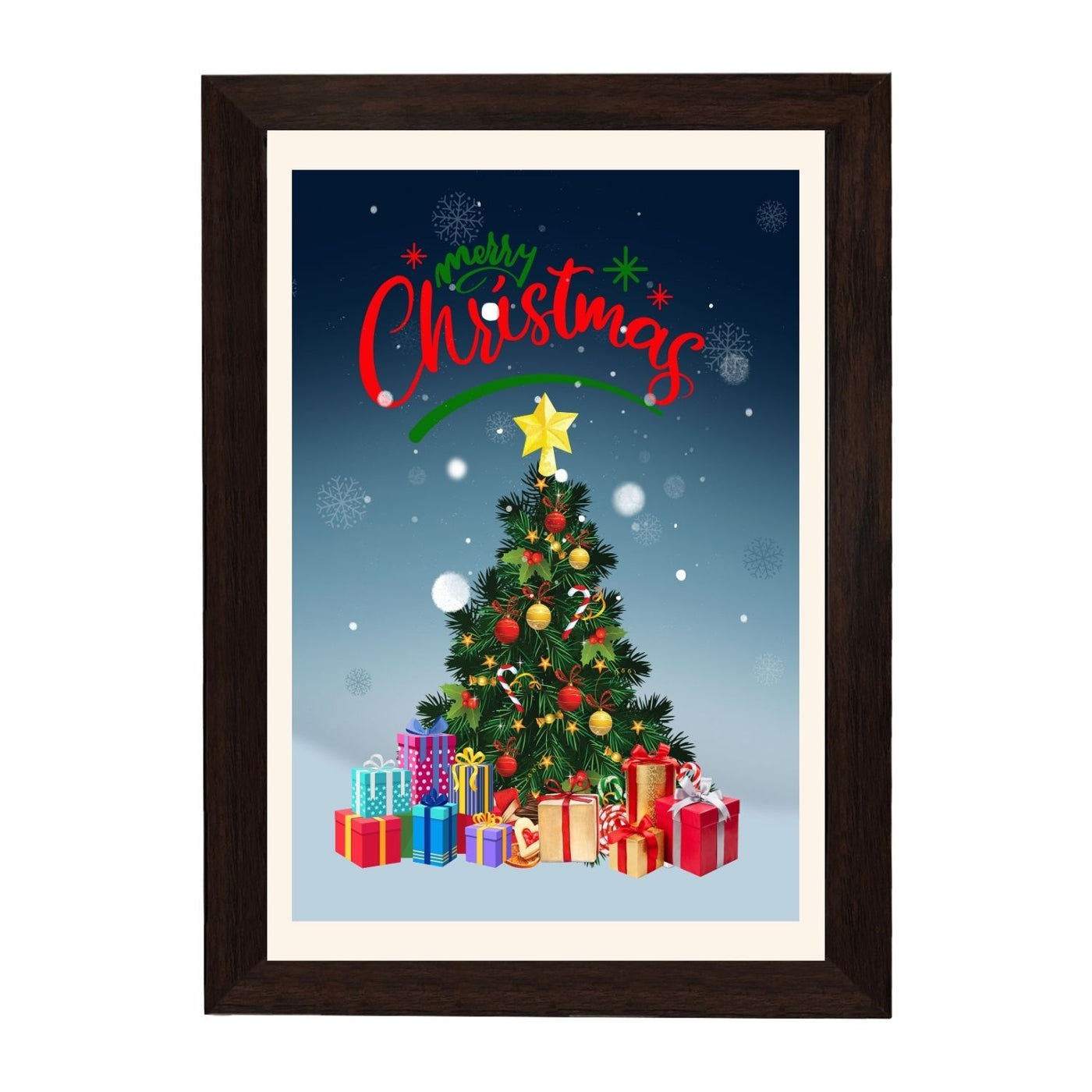MD Art Collections - Christmas Wall Art Collection – Santa Claus, Christmas Truck, Trees, Snowman, Reindeer, Card & Decorations | A4/A3 | PVC Black or Mahogany Wood Frame