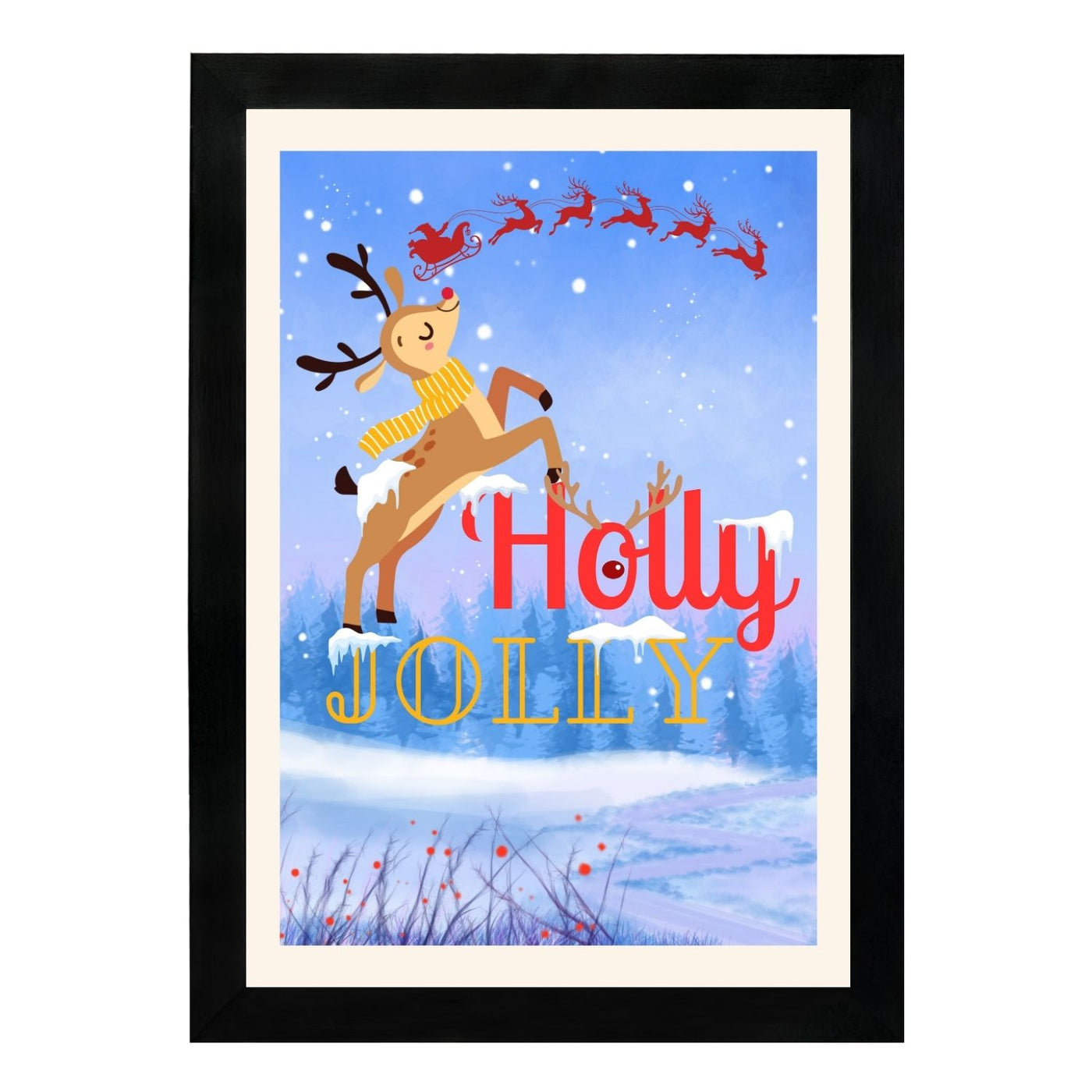 MD Art Collections - Christmas Wall Art Collection – Santa Claus, Christmas Truck, Trees, Snowman, Reindeer, Card & Decorations | A4/A3 | PVC Black or Mahogany Wood Frame