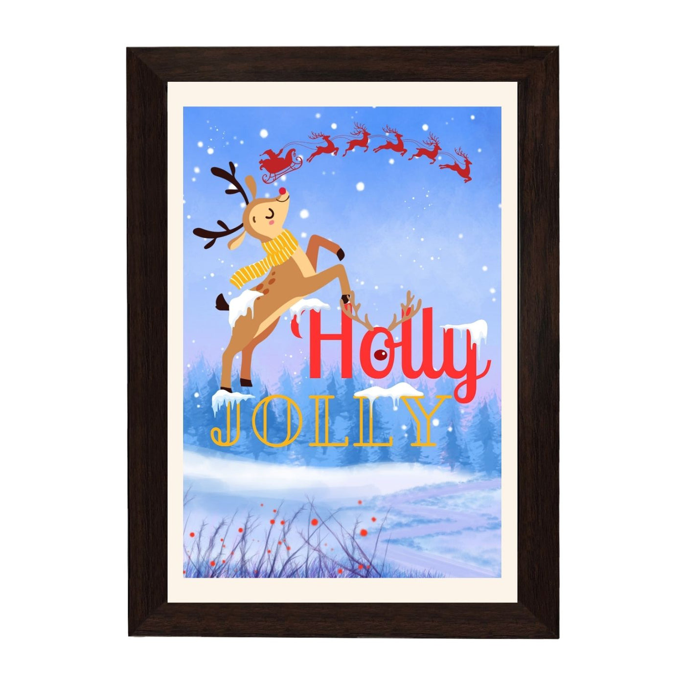 MD Art Collections - Christmas Wall Art Collection – Santa Claus, Christmas Truck, Trees, Snowman, Reindeer, Card & Decorations | A4/A3 | PVC Black or Mahogany Wood Frame