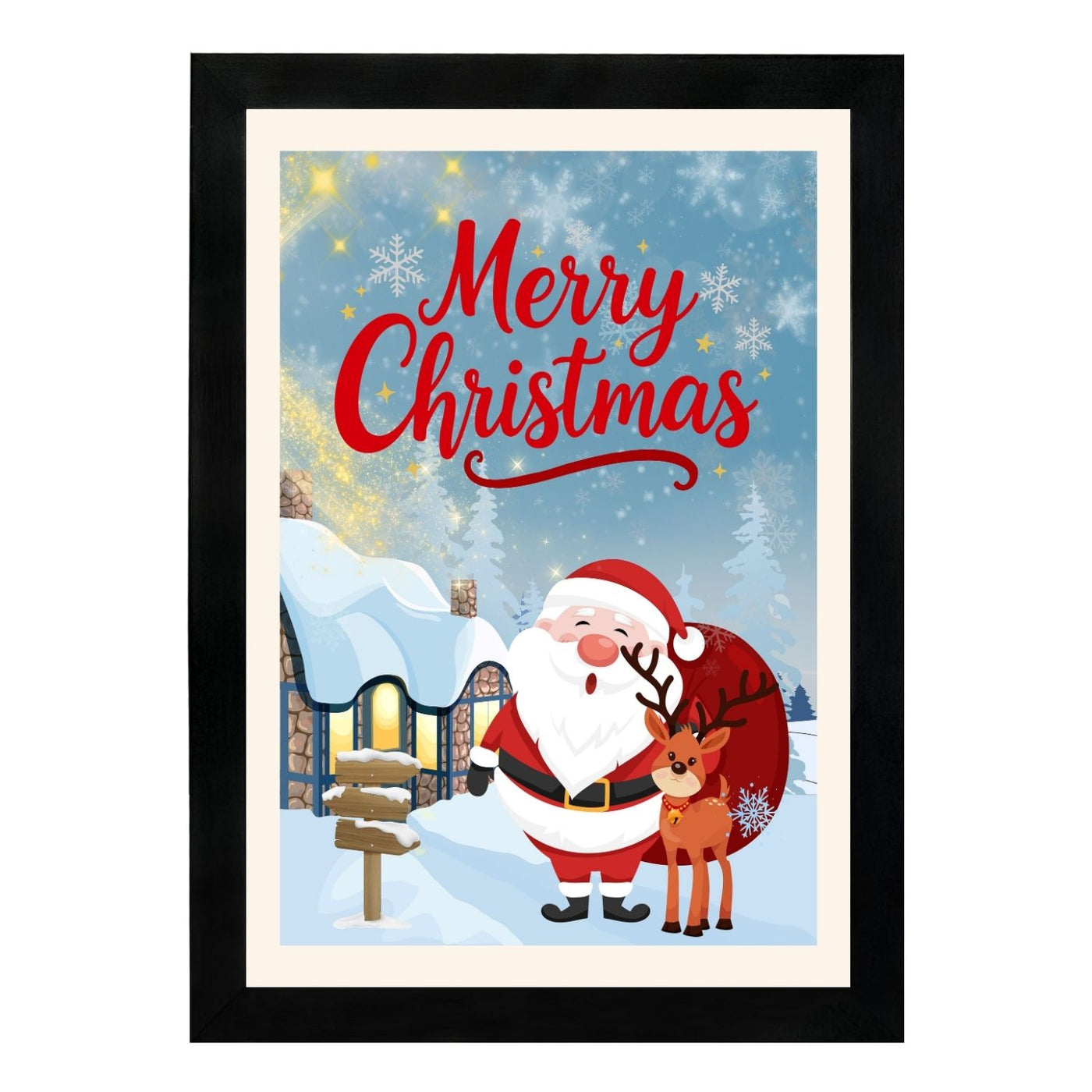 MD Art Collections - Christmas Wall Art Collection – Santa Claus, Christmas Truck, Trees, Snowman, Reindeer, Card & Decorations | A4/A3 | PVC Black or Mahogany Wood Frame