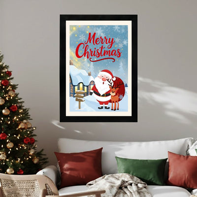 MD Art Collections - Christmas Wall Art Collection – Santa Claus, Christmas Truck, Trees, Snowman, Reindeer, Card & Decorations | A4/A3 | PVC Black or Mahogany Wood Frame