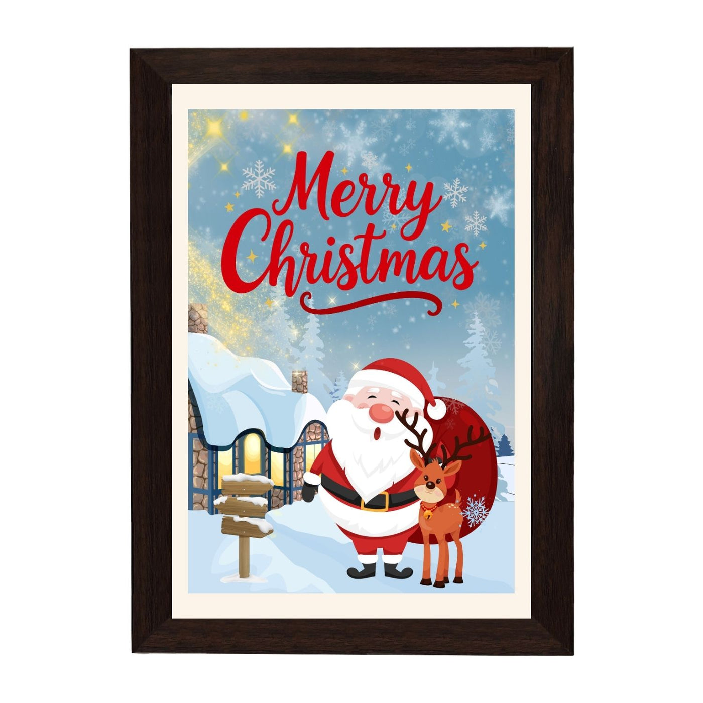 MD Art Collections - Christmas Wall Art Collection – Santa Claus, Christmas Truck, Trees, Snowman, Reindeer, Card & Decorations | A4/A3 | PVC Black or Mahogany Wood Frame