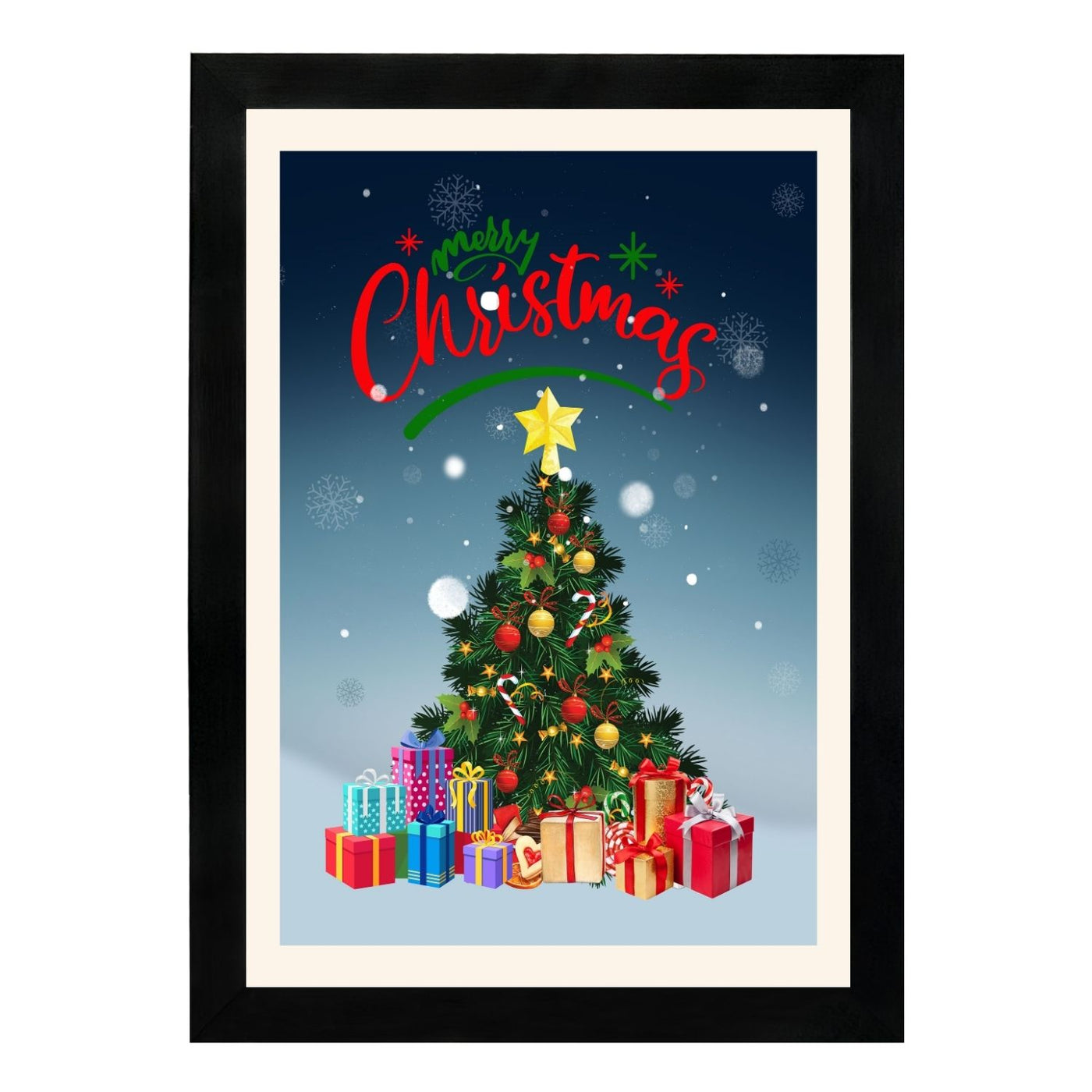 MD Art Collections - Christmas Wall Art Collection – Santa Claus, Christmas Truck, Trees, Snowman, Reindeer, Card & Decorations | A4/A3 | PVC Black or Mahogany Wood Frame