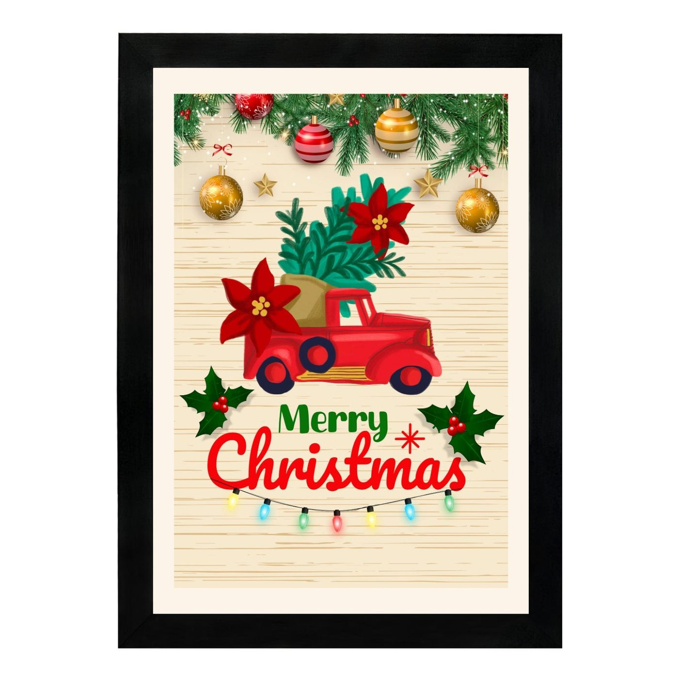 MD Art Collections - Christmas Wall Art Collection – Santa Claus, Christmas Truck, Trees, Snowman, Reindeer, Card & Decorations | A4/A3 | PVC Black or Mahogany Wood Frame
