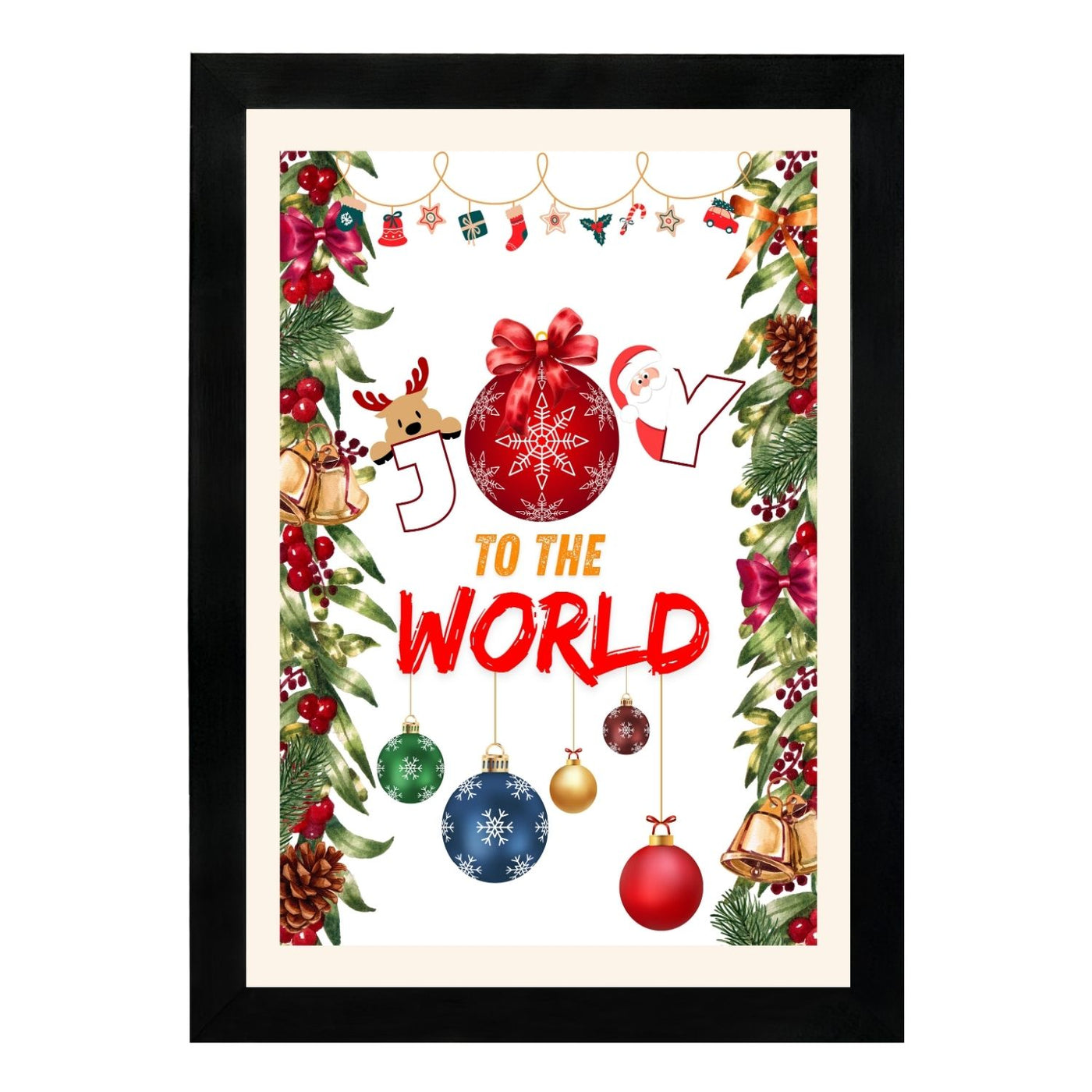 MD Art Collections - Christmas Wall Art Collection – Santa Claus, Christmas Truck, Trees, Snowman, Reindeer, Card & Decorations | A4/A3 | PVC Black or Mahogany Wood Frame